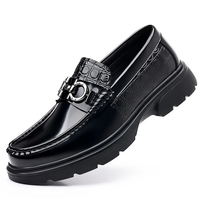 British Style Men Fashion Genuine Leather Shoes Fashion Casual Loafers Mens Slip-on Comfy Outdoor Business Shoes Dress Shoes