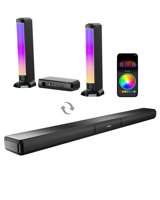 ULTIMEA 5.0ch Sound Bar for Smart TV PC Soundbar with RGB Light Detachable Soundbar for TV with App Control 120W Peak Power Bluetooth 5.3 TV Sound Bar HDMI-ARC/Opt/AUX Wall Mount Apollo S70