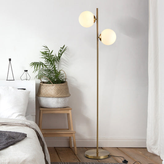 Floor Lamp w/ 2pcs Glass Lamp Shade Modern Portable Decorative Lamp, White