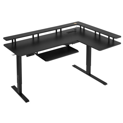 L Shaped Desk Electric Adjustable Height Corner Desk With Keyboard Tray